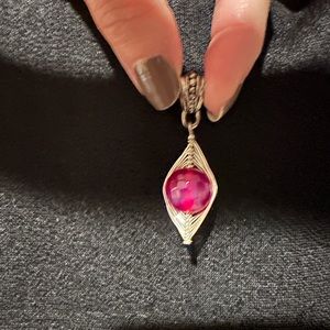 Pink Agathe and sterling silver pendant. Handmade. One of a kind!